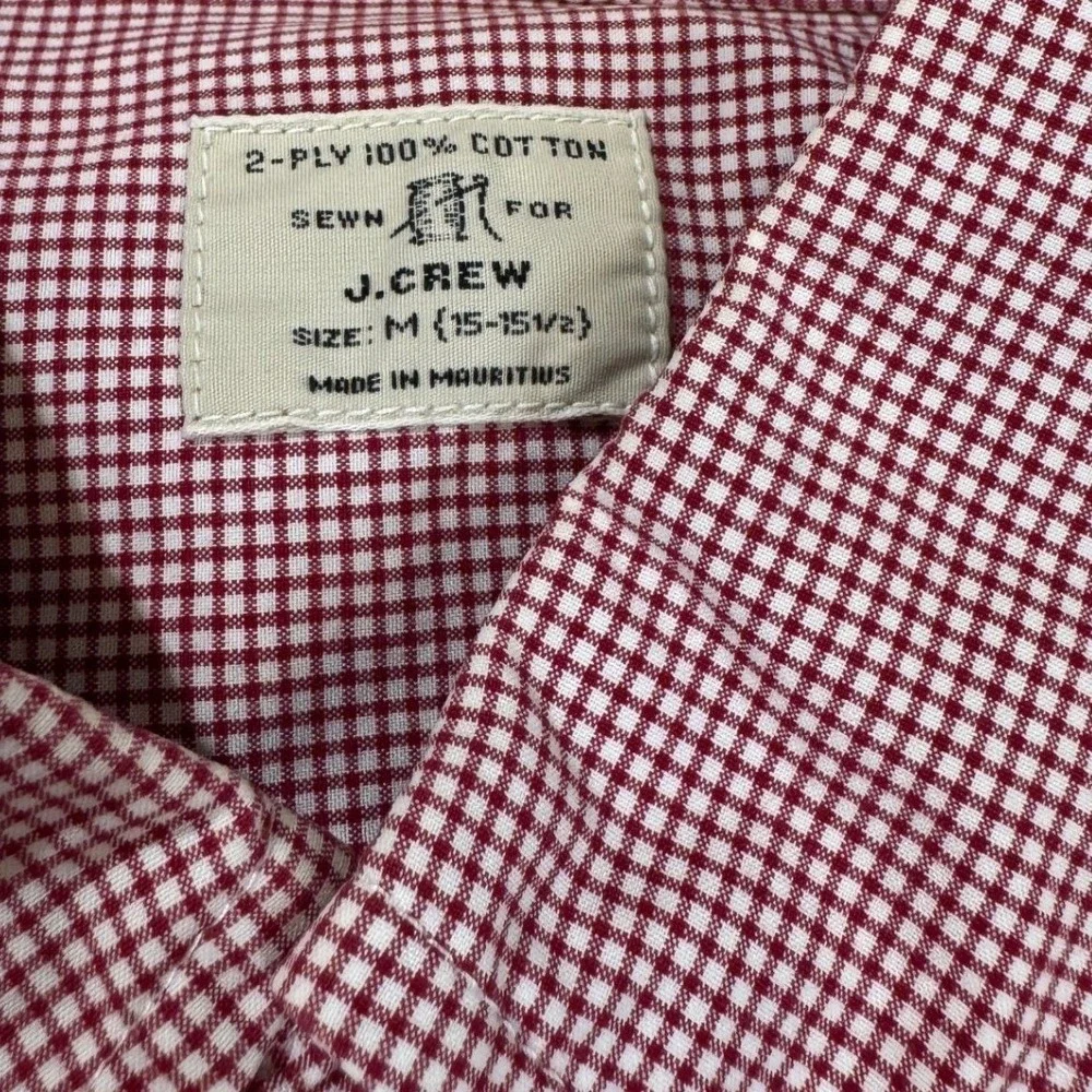 J. Crew Men Red White Gingham Button Down Shirt Medium Cotton Classic EUC